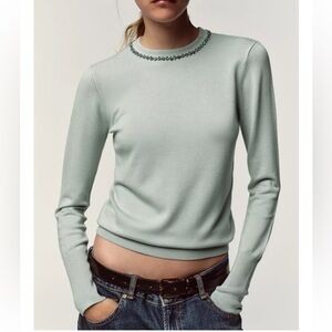 ❗️LAST DAY❗️ITEM WILL BE REMOVED SOON❗️ZARA AQUAMARINE JEWELED SWEATER